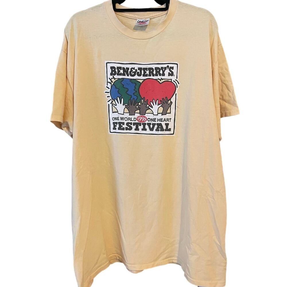 Vintage 90s Ben & Jerry’s One World One Heart 1995 Festival Staff Shirt Adult XL